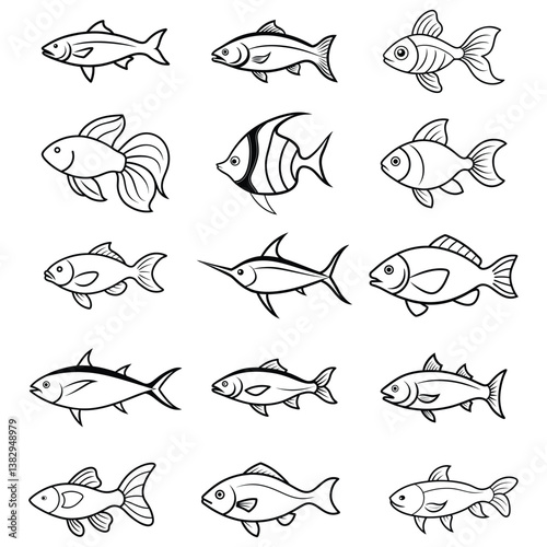 set of fish line art vector illustration design