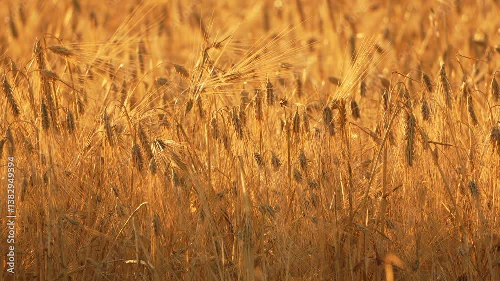 Agro field, sunset, landscape - Close-up of golden wheat ears in a sunlit field, capturing the beauty of agriculture at sunset. Production process in Eco farming. Grain, ears, food. Agro field, sunset, landscape - Close-up of golden wheat ears in a sunlit field, capturing the beauty of agriculture at sunset. Production process in Eco farming. Grain, ears, food.