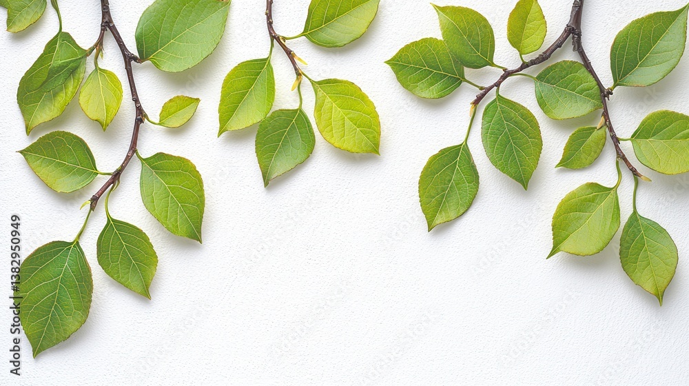 Fototapeta premium Fresh Branches with Leaves on White