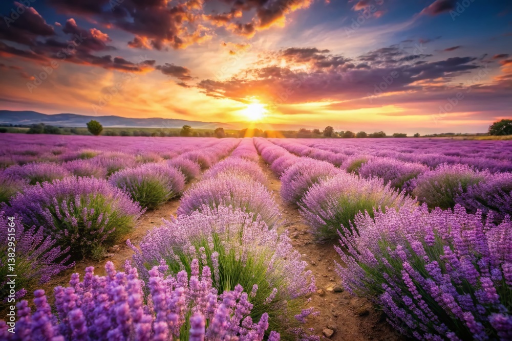Obraz premium Vintage Summer Lavender Field: Copy Space for Text and Design