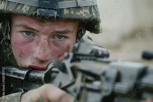 U.S. Military Is Using Laser Weapons in Battle photorealistic. Portrait of soldier.