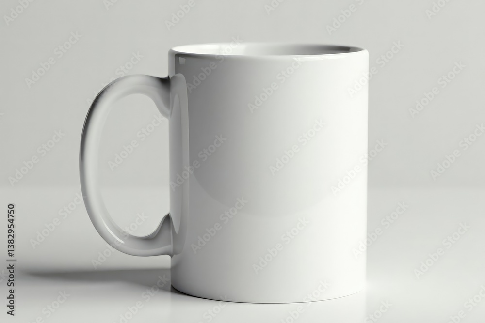 Fototapeta premium Classic white ceramic mug, handle detail visible , clean, detail, product photography