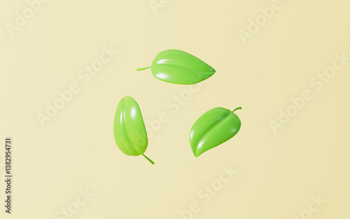 Cartoon green leaves form a recyclable logo, 3d rendering.