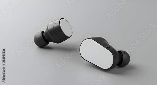 Stylish black wireless earbuds.