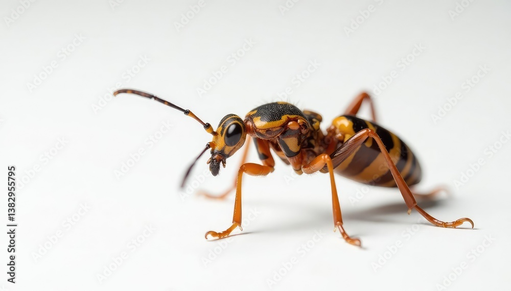 Close-up of single insect on pure white background, head, bright Close-up of single insect on pure white background, head, bright