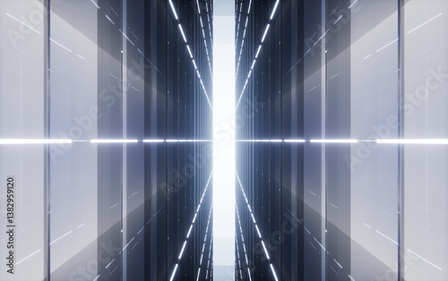 Fototapeta Naklejka Na Ścianę i Meble -  Blue neon tunnel and light background, abstract and technology concept, 3d rendering.