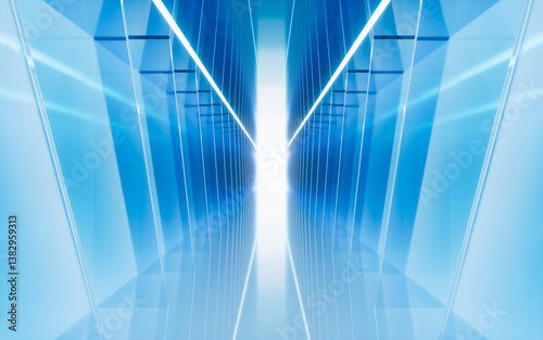 Fototapeta Naklejka Na Ścianę i Meble -  Blue neon tunnel and light background, abstract and technology concept, 3d rendering.