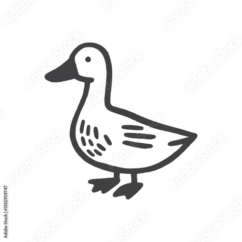 Minimal duck hand drawn black line vector illustration on white