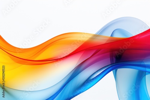 A series of overlapping wavy bands in vivid primary colors, subtly blending at their edges, creating an abstract motion feel