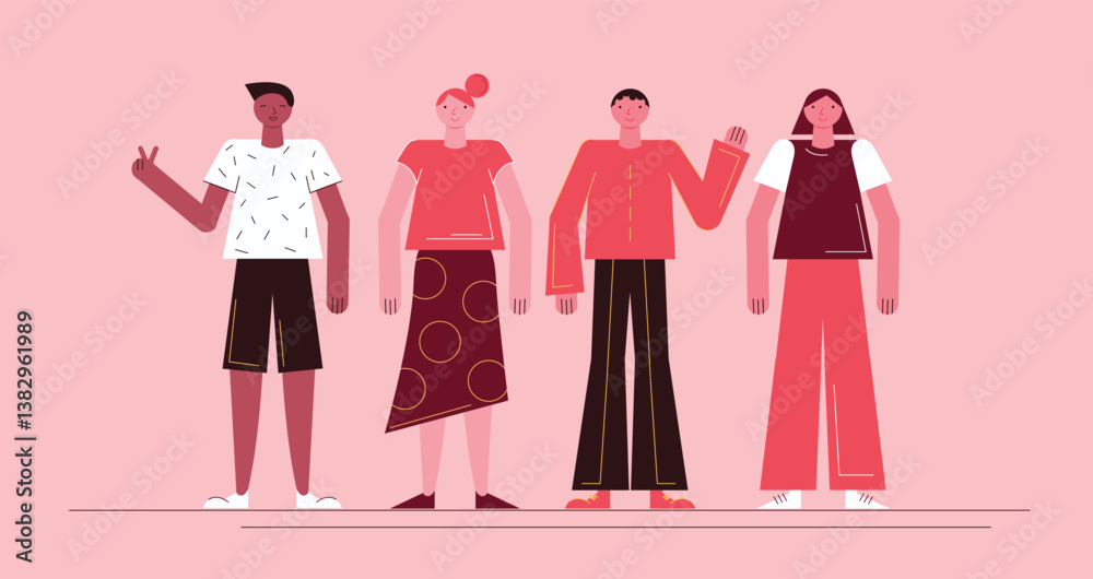 Flat style walking characters for advertisement, business, corporate identity. Separable body parts. Simple colorful minimalistic design. Vector illustration. Flat style walking characters for advertisement, business, corporate identity. Separable body parts. Simple colorful minimalistic design. Vector illustration.