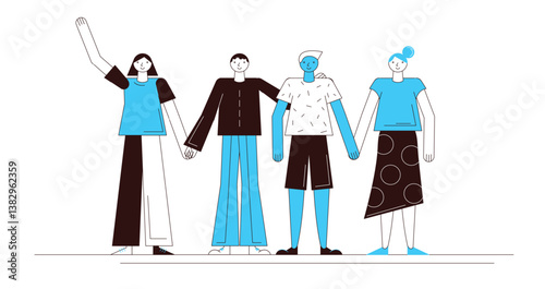 Flat style walking characters for advertisement, business, corporate identity. Separable body parts. Simple colorful minimalistic design. Vector illustration.