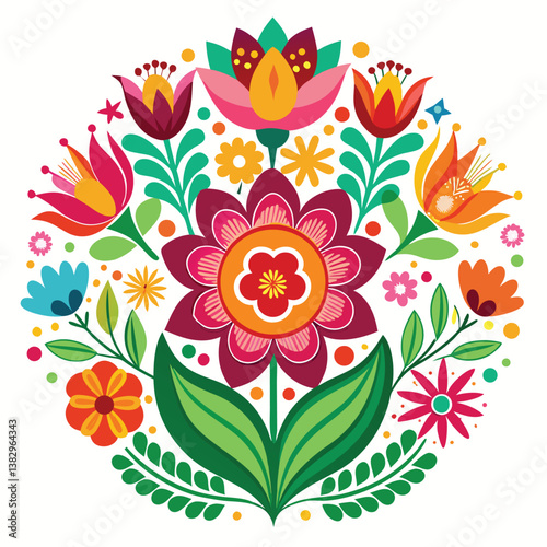 The vector floral ornament illustration features a seamless spring pattern with decorative flower elements and leaf art