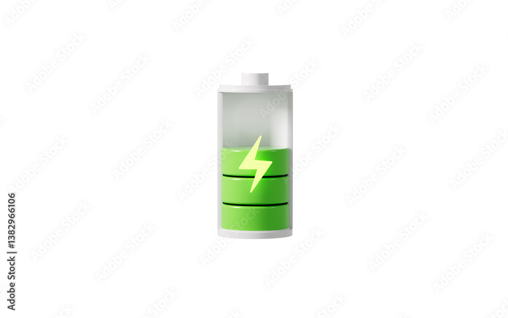 Cartoon green battery, protect environment concept, 3d rendering.