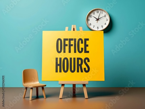 Office hours are shown using the text and photo of clock.