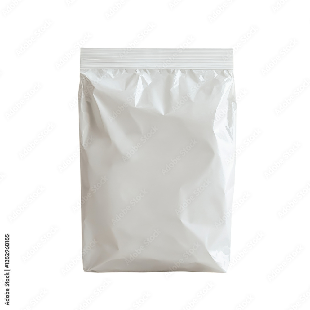 White Plastic Packaging Bag Isolated on a Plain Background Ready for Product Presentation and Branding in Food or Cosmetic Industries White Plastic Packaging Bag Isolated on a Plain Background Ready for Product Presentation and Branding in Food or Cosmetic Industries
