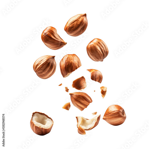 Falling hazelnut peeled isolated on transparent background