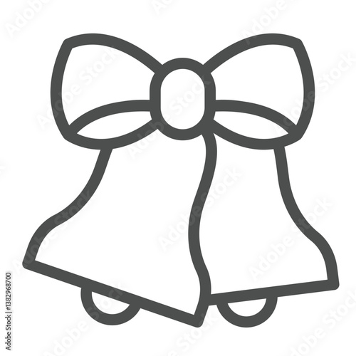 Bells with ribbon bow line icon, merry christmas concept. Vector graphics. Jingle bells pair, bell sign on white background, outline style icon for mobile or web design.