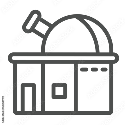 Exploration station with telescope line icon, cosmos concept. Vector graphics. Space exploration, building sign on white background, outline style icon for mobile or web design.