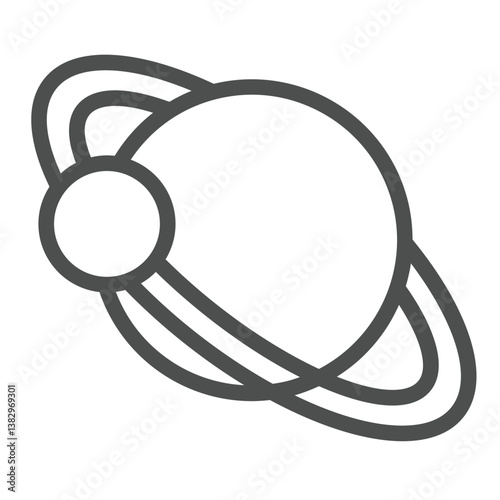 Saturn planet with ring and moon line icon, cosmos concept. Vector graphics. Planet with satellite orbit, space sign on white background, outline style icon for mobile or web design.