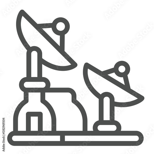 Fototapeta Naklejka Na Ścianę i Meble -  Antenna dish pair line icon, cosmos concept. Vector graphics. Research station antennas, space exploration sign on white background, outline style icon for mobile or web design.