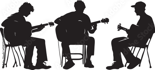 "Elegant Guitarist Silhouettes" or "Musical Princesses with Guitars