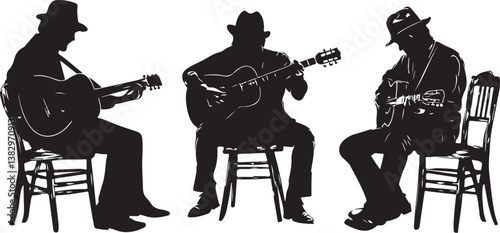 "Elegant Guitarist Silhouettes" or "Musical Princesses with Guitars