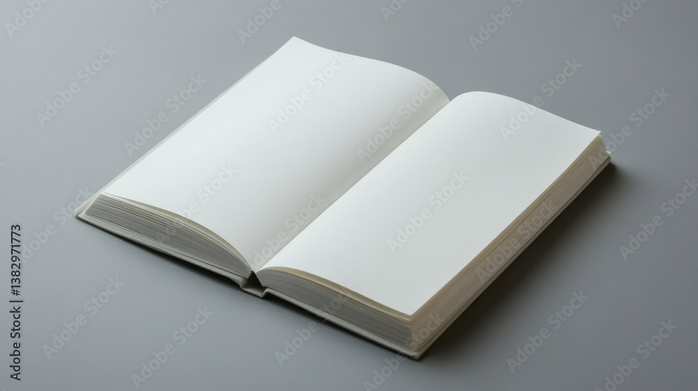 Open book, blank pages, gray background, mockup, stationary, business, education, design, stationery Open book, blank pages, gray background, mockup, stationary, business, education, design, stationery
