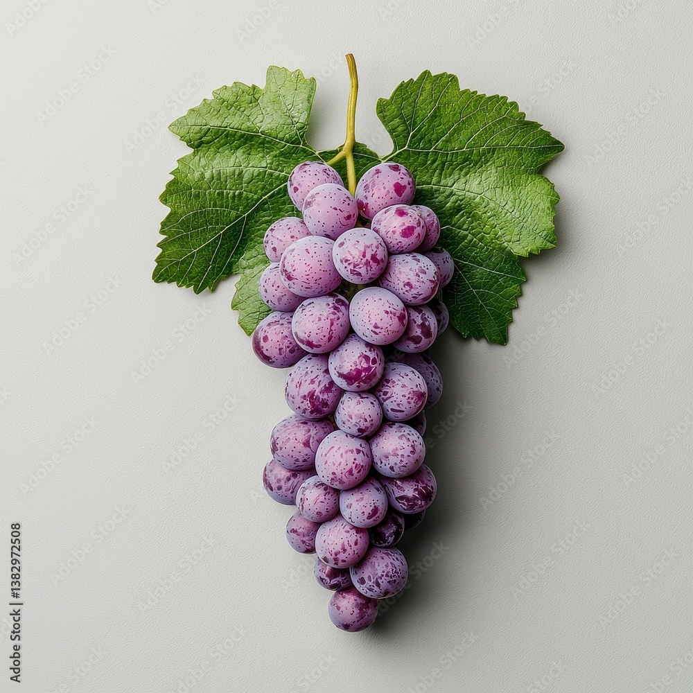 Fototapeta premium Purple and Pink Grapes with Green Leaves on Gray Background