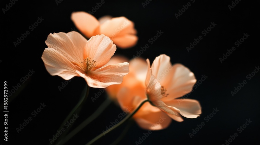 Fototapeta premium Delicate Peach Flowers Against Dark Background