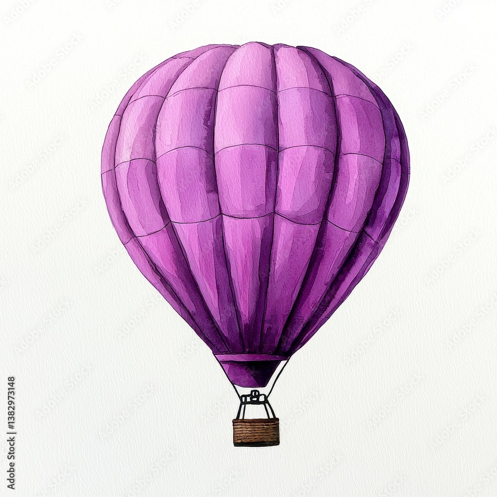 Naklejka premium Purple Watercolor Hot Air Balloon Illustration