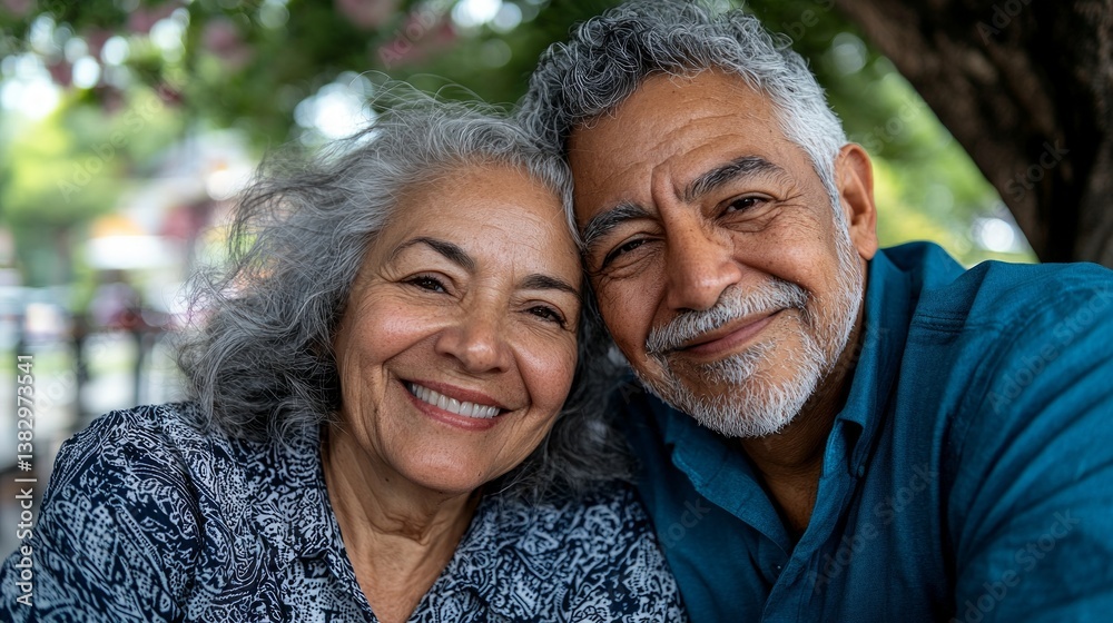 This image features two people—an older man and an older woman—taking a selfie together, smiling and posing for the camera with a backdrop of trees and foliage. This image features two people—an older man and an older woman—taking a selfie together, smiling and posing for the camera with a backdrop of trees and foliage.