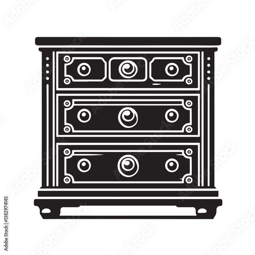 Black Color Chest of Drawers Silhouette Vector Illustration, Solid White Background