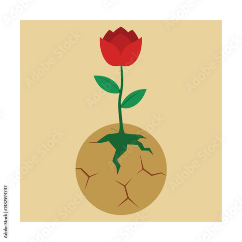 Resilient bloom emerging from cracked earth.