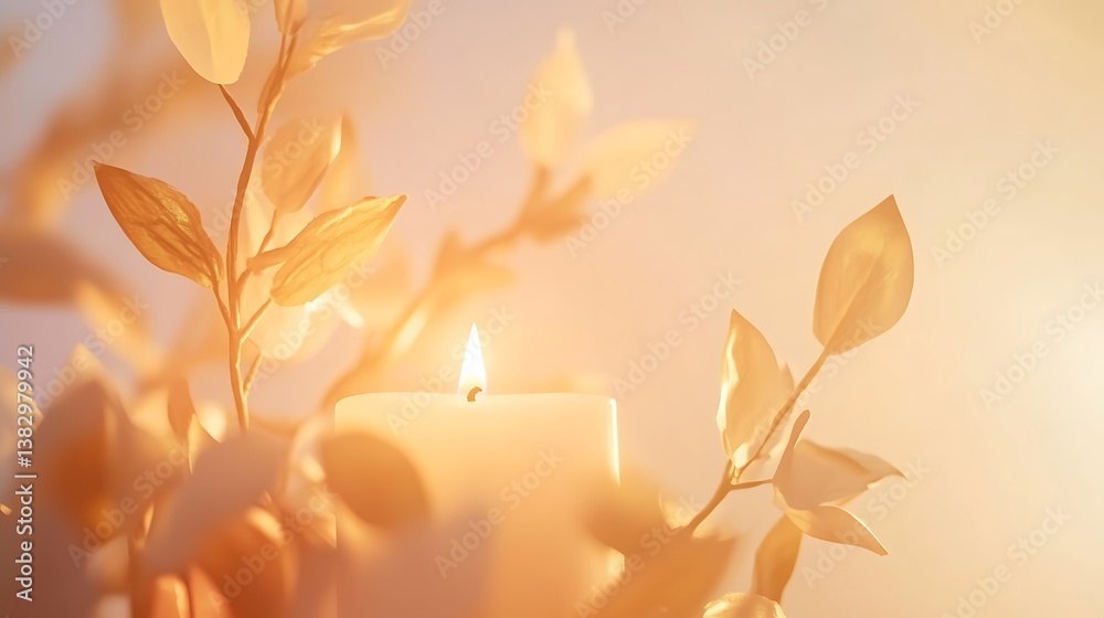 A serene National Day of Prayer background featuring a candle flame flickering gently in a peaceful setting, with soft light shining through, against a pale gold and white gradient