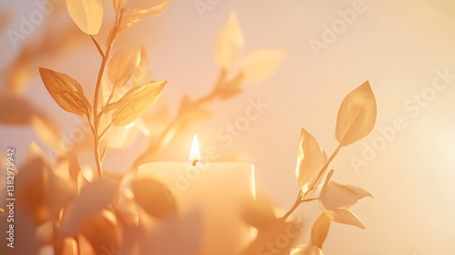 Obraz na płótnie A serene National Day of Prayer background featuring a candle flame flickering gently in a peaceful setting, with soft light shining through, against a pale gold and white gradient w salonie