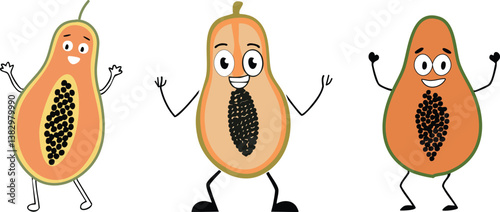 Dancing papaya fruit cartoon · Fun and energetic tropical fruit character for kids design, animation, and fruit branding