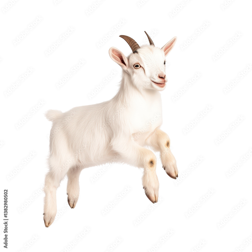 Obraz premium Cute White Goat Portrait with Soft Fur and Playful Expression in Studio Setting