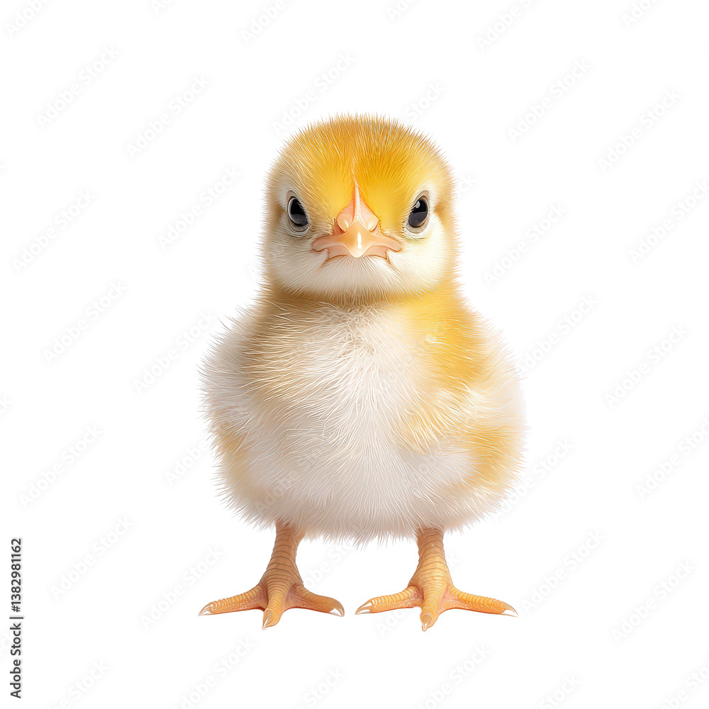 Obraz premium Cute Yellow Chick Standing on White Background with Fluffy Feathers and Bright Eyes