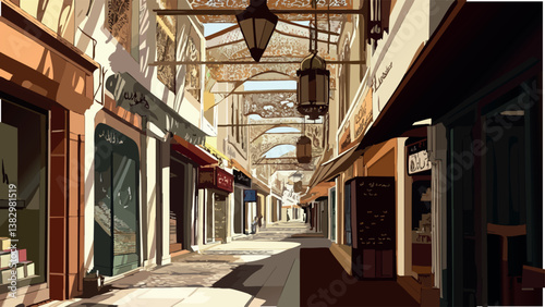 Muttrah Souq Muscat with Frankincense and Silver in Vector Art.eps