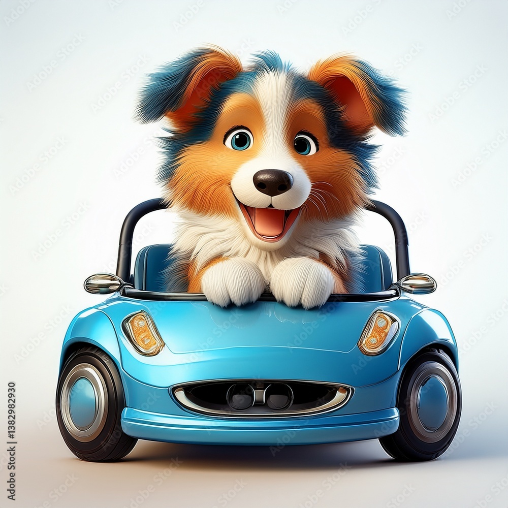 Fototapeta Collie Welpe im blauen Auto