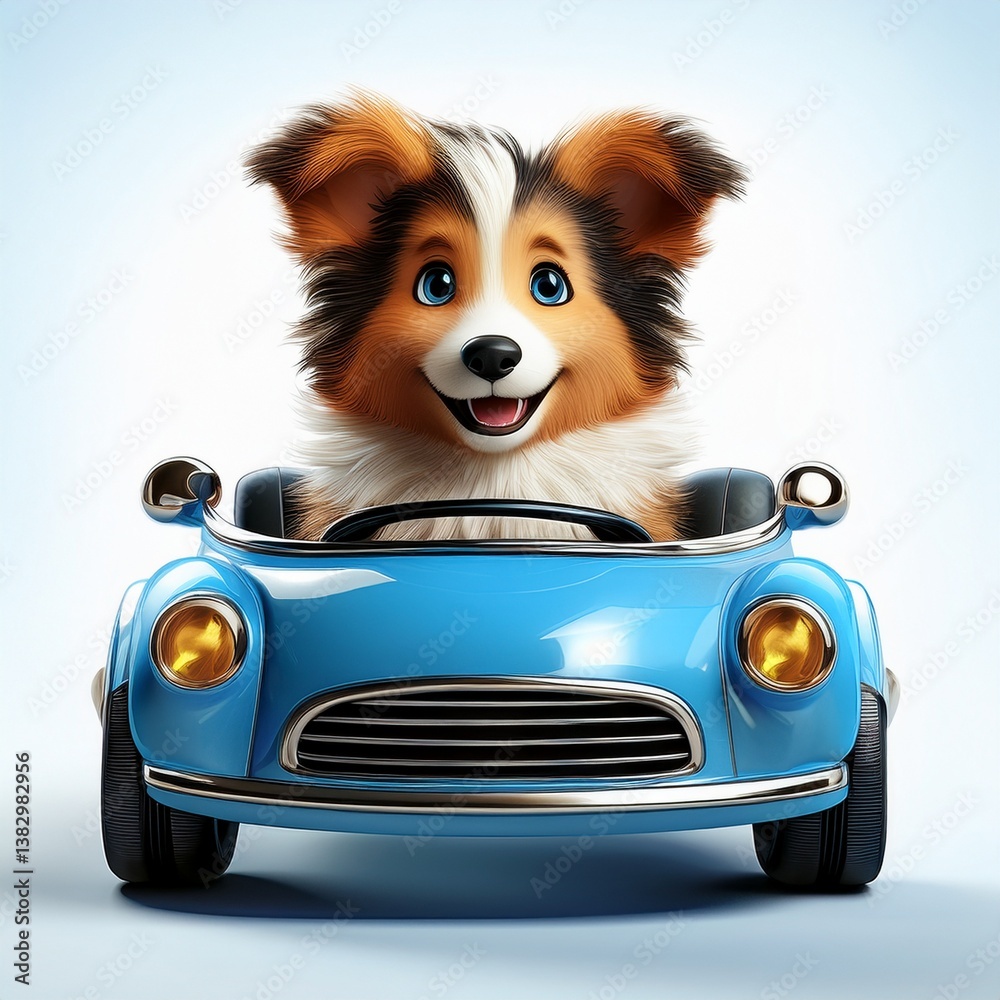 Fototapeta Collie Welpe im blauen Auto