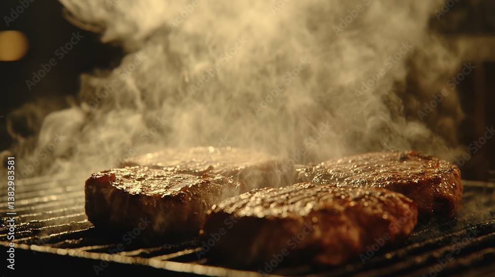 Juicy grilled burgers sizzling on the grill, releasing savory smoky aromas, under a warm golden light. Juicy grilled burgers sizzling on the grill, releasing savory smoky aromas, under a warm golden light.