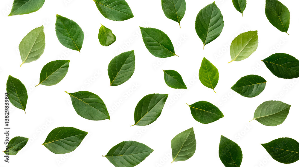 Fototapeta premium Fresh green leaves on black background, pattern, detail, cut out transparent