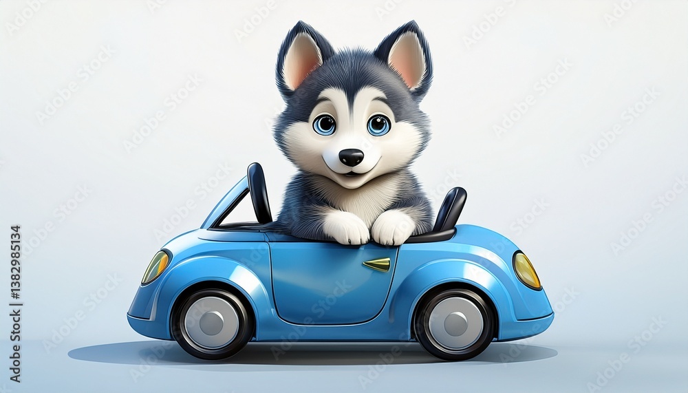 Fototapeta Husky Welpe im blauen Auto