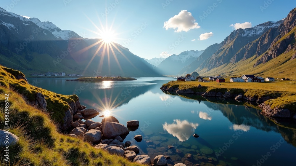 custom made wallpaper toronto digitalVibrant landscape in Norway during midday with sunny weather, captured from a panoramic perspective.