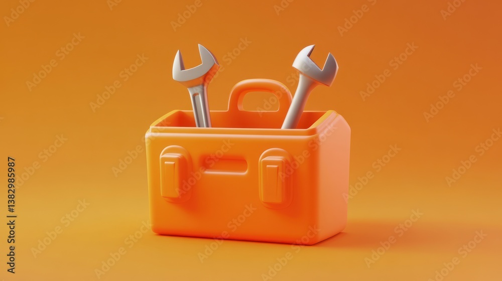 Obraz premium Orange toolbox icon on orange background