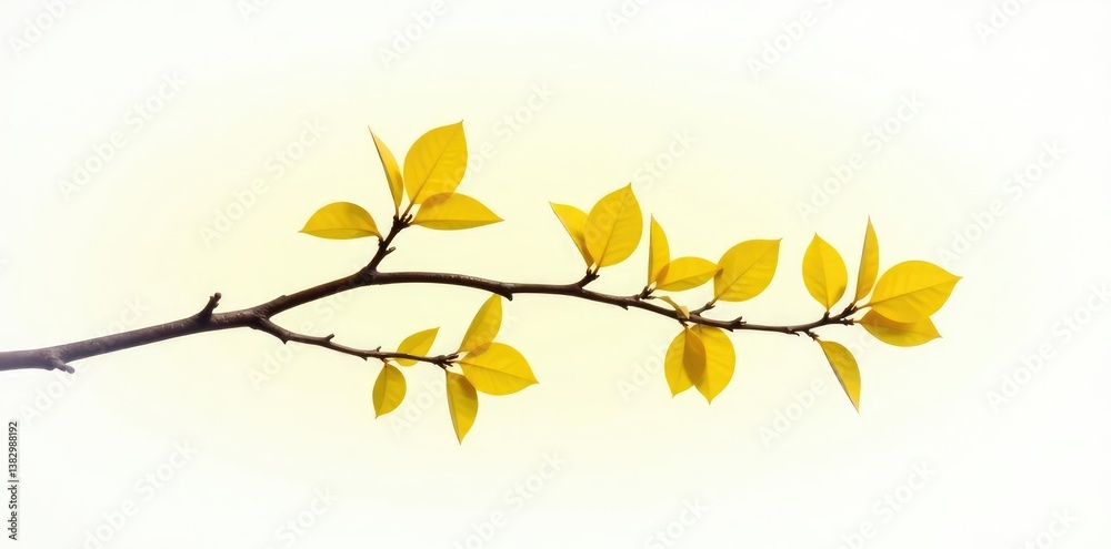 Branch with small yellow leaves and twigs isolated on white background, nature, twigs, Branch with small yellow leaves and twigs isolated on white background, nature, twigs,