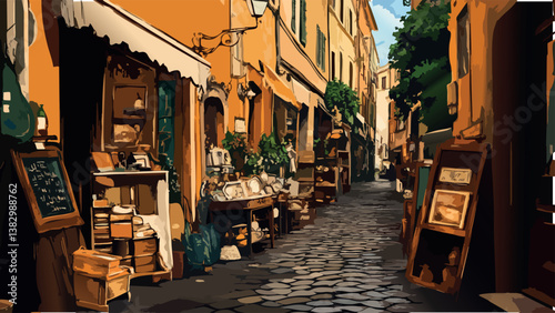 Porta Portese Rome with Antique Stalls in Digital Art.eps
