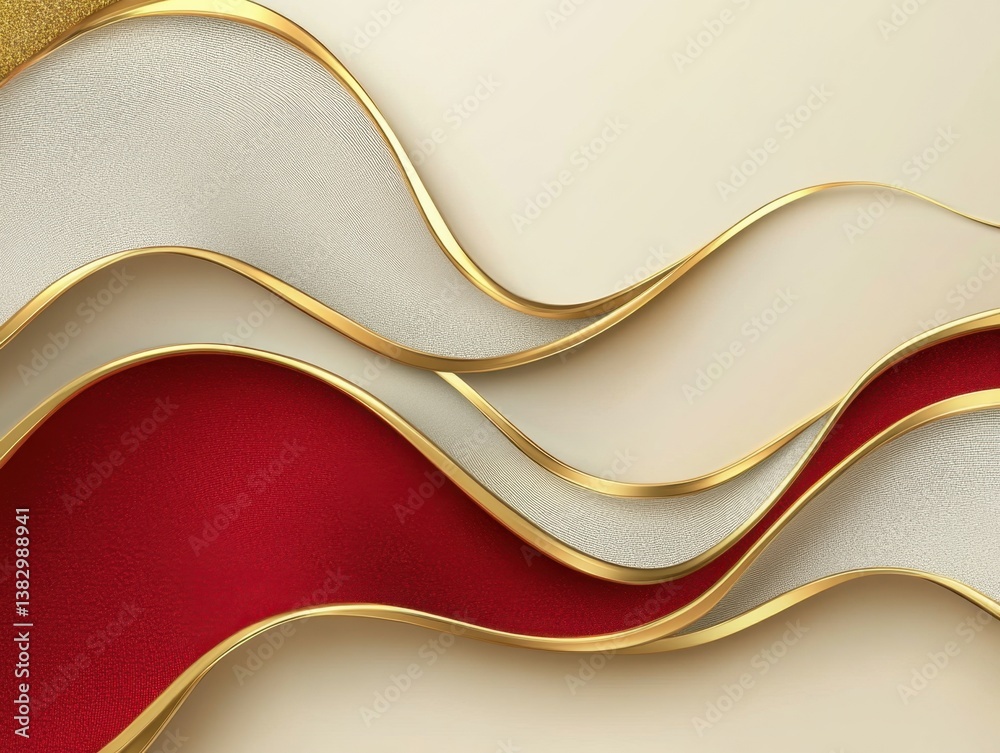 Obraz premium Elegant flowing waves of red white and gold fabric a luxurious and sophisticated abstract background for design projects and presentations