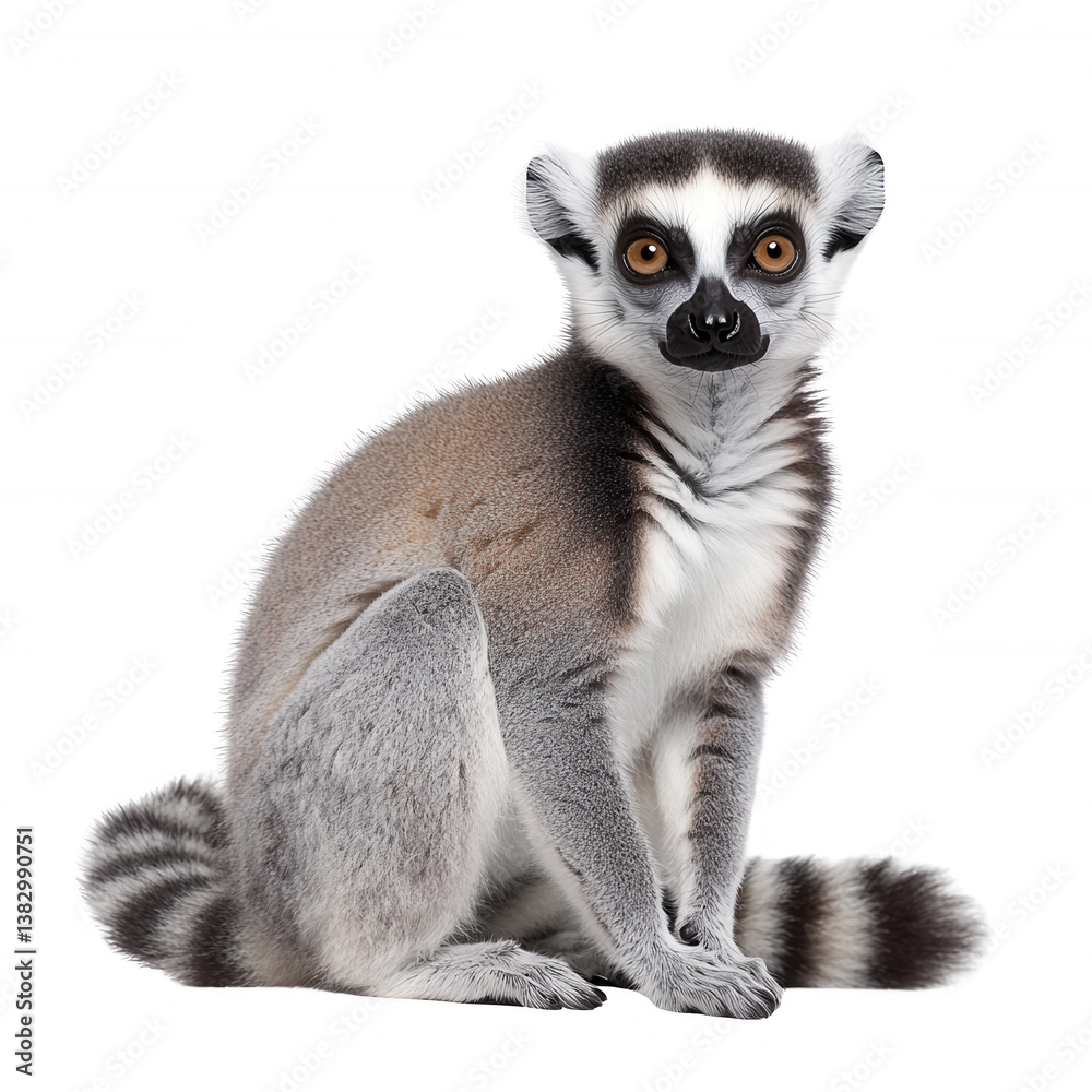 Fototapeta premium A cute, curious lemur sitting gracefully, showcasing its distinctive features and vibrant fur.